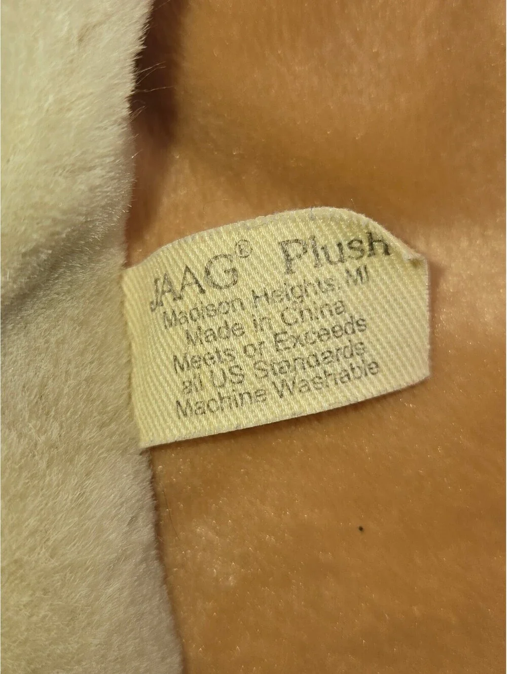 Vintage JAAG Plush Wolf Decorative Pillow 12 Inch Soft Polyester Fiber Tan Cream